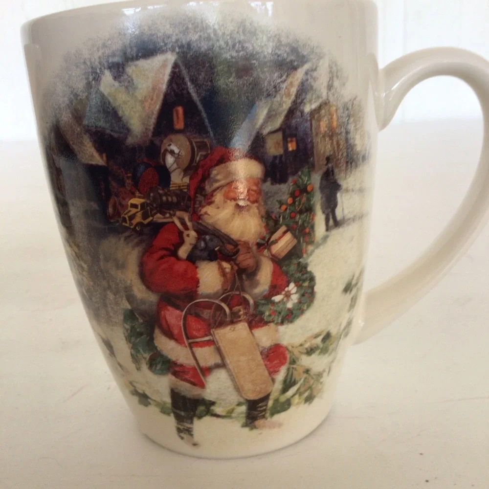 POTTERY BARN SET OF TWO NOSTALGIC SANTA MUGS